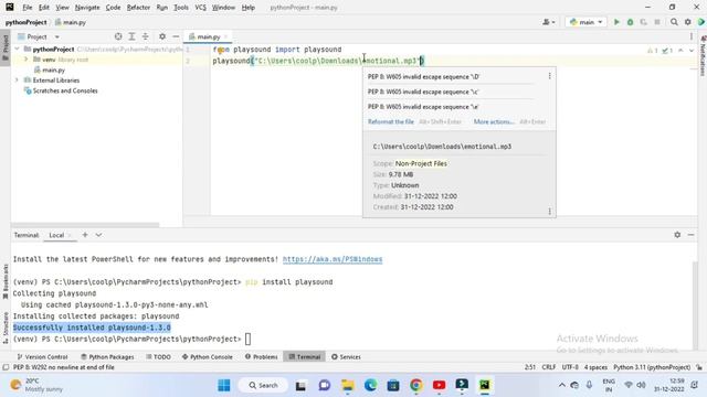 How to Play Audio or Mp3 file in Python & PyCharm | PlaySound Module Mp3 ko Python me kaise play Kr смотреть онлайн