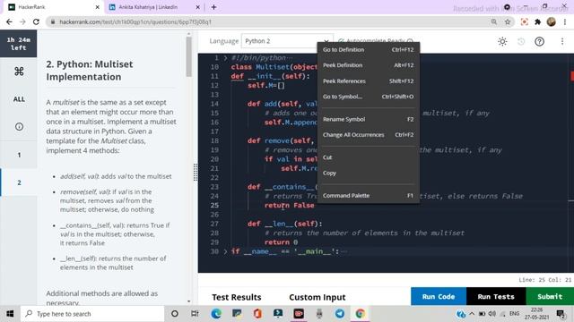 HACKKERANK PYTHON(BASIC) SKILL CERTIFICATE || Python: Multiset Implementation || VOLATILE LEARNING смотреть онлайн