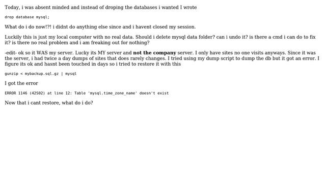 DevOps & SysAdmins: I accidently dropped the mysql db смотреть онлайн