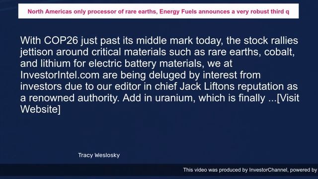 North Americas only processor of rare earths, Energy Fuels announces a very robust third q смотреть онлайн