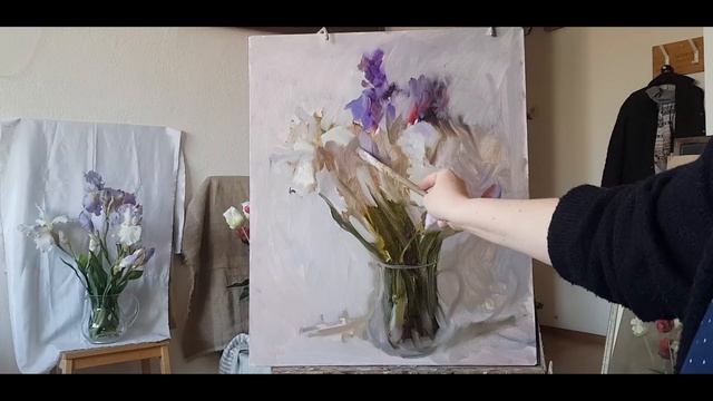 Как нарисовать ирисы. Живопись маслом. смотреть онлайн