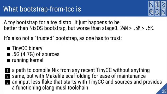 NixCon2023 Bootstrapping Nix and Linux from TinyCC смотреть онлайн