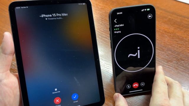 iPad Mini 6 2021 vs iPhone 15 Pro Max on Moft Battery & Stand Threema App Outgoing & Incoming Call смотреть онлайн