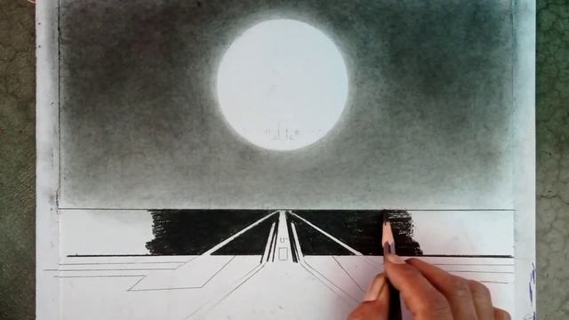 Pencil drawing night mode airplane takeoff landscape easy ways // Airplane drawing by pencil // смотреть онлайн