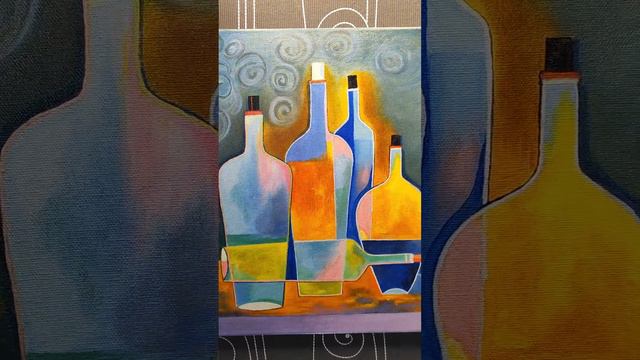 Творческая студия Копии картин на заказ. Картина маслом на холсте "Цветная бутылка" для вина Кубизм смотреть онлайн