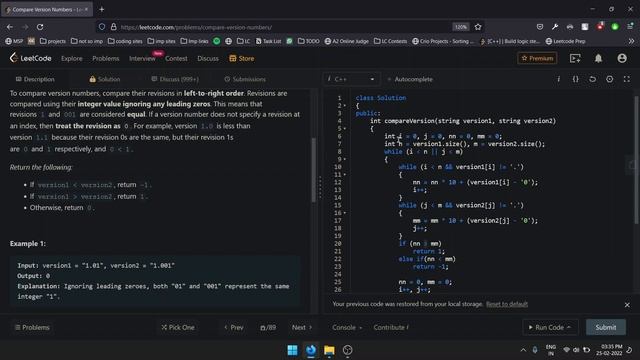 165. Leetcode | Compare Version Numbers | C++ | 2 Pointers смотреть онлайн