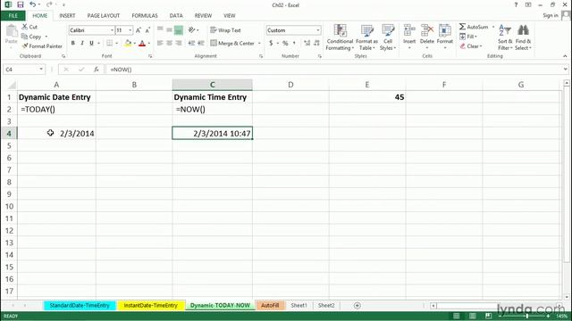 Excel Tutorial - TODAY and NOW functions for dynamic date and time entry смотреть онлайн