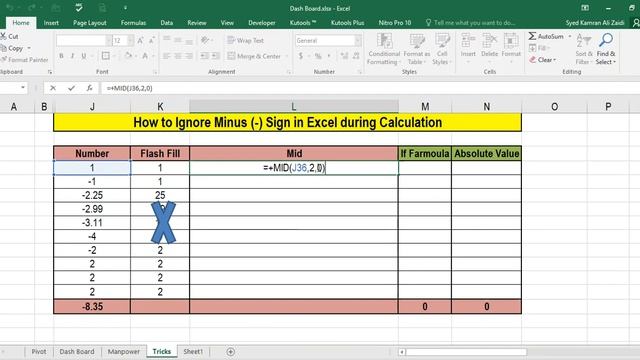 How to Ignore Minus (-) Sign in Excel during Calculation Absolute Value смотреть онлайн