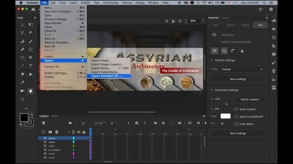 How to export Adobe Animate CC files into .mp4 video files.