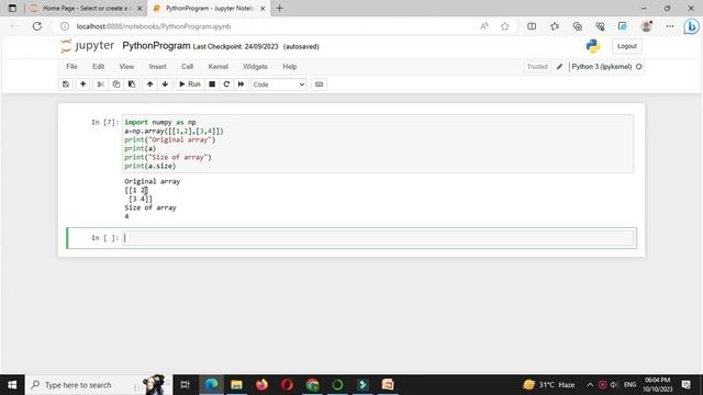 Size() function In NumPy смотреть онлайн