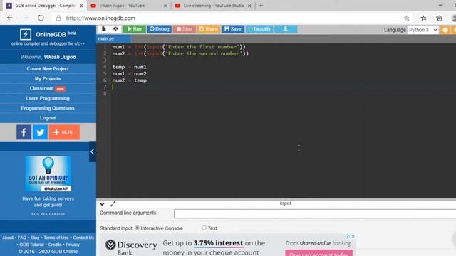 Swapping 2 Numbers Using Temp | Python Course for Beginners & Students | Full Python Course Part 14 смотреть онлайн