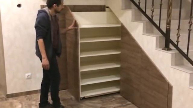 Шкаф под лестницей с гардеробом и обувными тумбами (Стоимость 87.000) смотреть онлайн