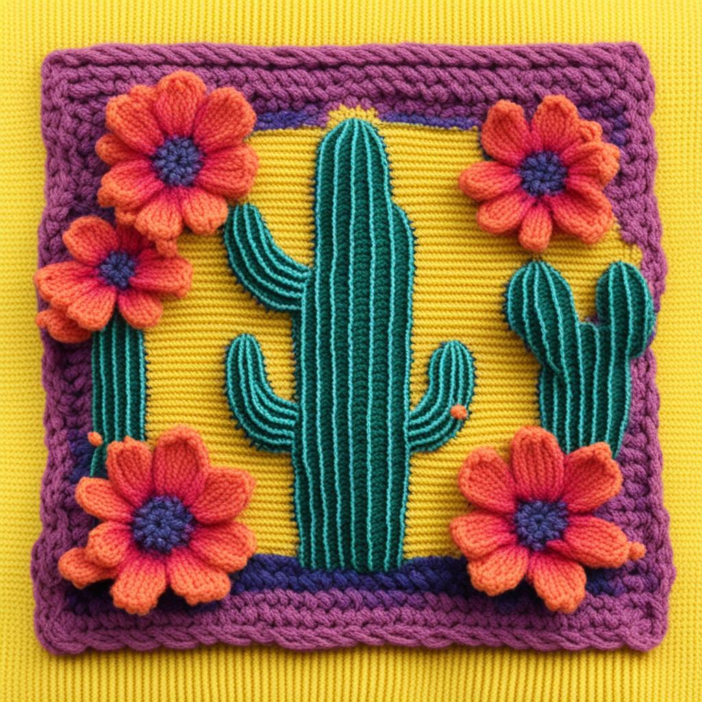 Вязаные квадратные мотивы с кактусами, созданные с помощью нейросети. Подборка №1. смотреть онлайн