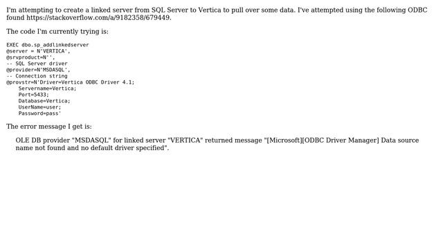 Databases: create linked server to vertica смотреть онлайн