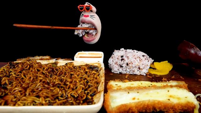 ASMR MUKBANG :) Cheese Pork Cutlet & Black Bean Noodle Eating Show! смотреть онлайн
