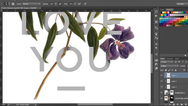 ? Дизайну объемного постера с цветами в Photoshop. смотреть онлайн