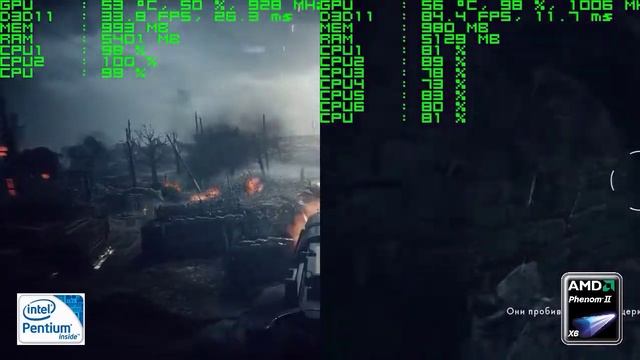 Battlefield 1. AMD Phenom II X6 1055T vs Intel Pentium G2140 (GTX 650Ti) смотреть онлайн