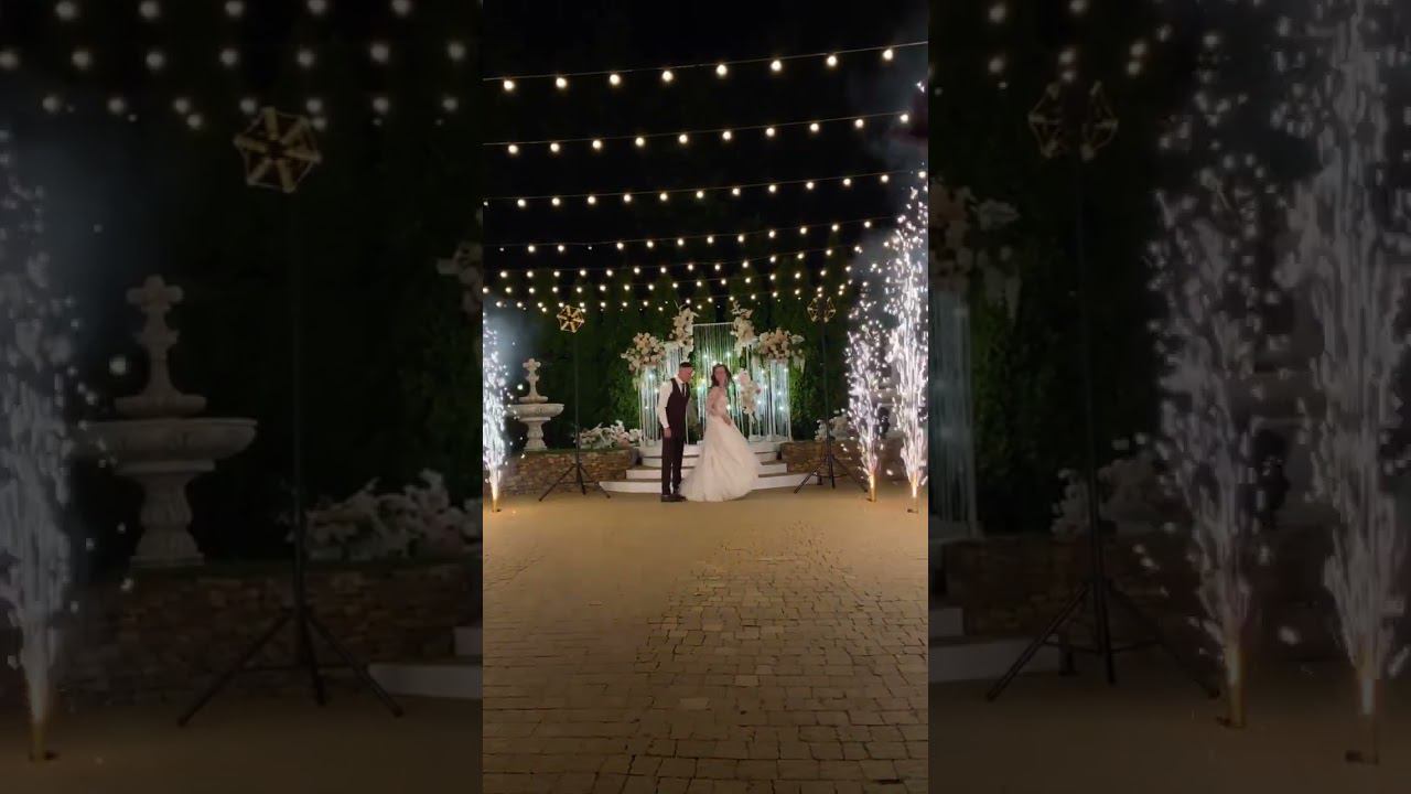 Дорожка из пиротехнических фонтанов на свадьбу, яркий фейерверк из вертушек, вспышки 27.07.24 Шодо смотреть онлайн