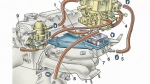 Патрубок картерных газов в системе холостого хода карбюратора Солекс.