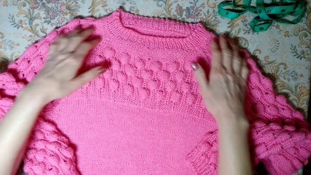 Вязание спицами /Джемпер Малинка__для девочки 10-12 лет/ реглан сверху смотреть онлайн