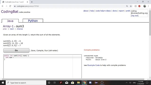 Array-1 (sum3) Java Tutorial || Codingbat.com смотреть онлайн