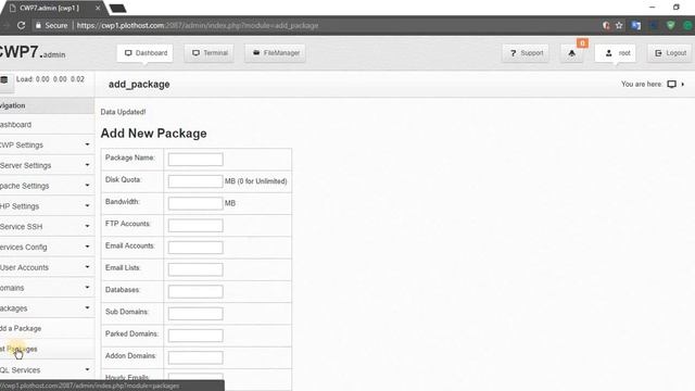 Add/delete hosting packages in CWP смотреть онлайн