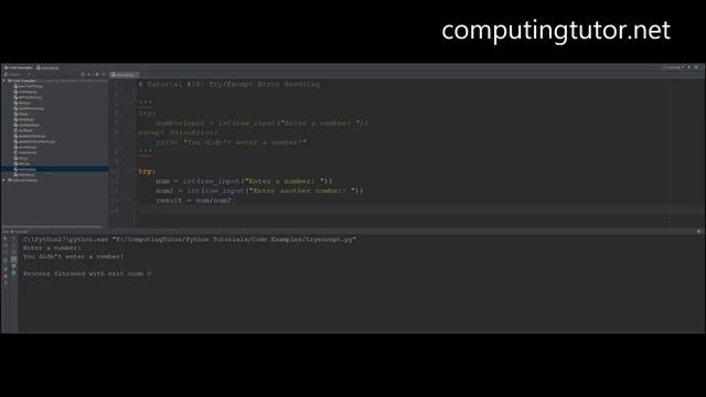 Python Tutorial #17: Try/Except Error Handling: Computing Tutor смотреть онлайн