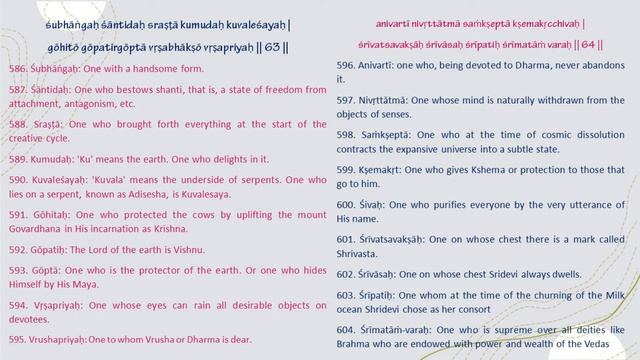 Vishnu Sahasranama (Uninterrupted chant with Sloka and Meaning in English) смотреть онлайн