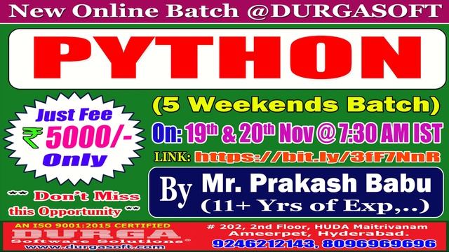 PYTHON (5 Weekends Batch) Online Training @ DURGASOFT смотреть онлайн