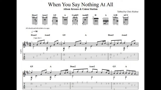 Alison Krauss & Union Station: When You Say Nothing At All Tablature/sheet Music Fingerstyle Guitar