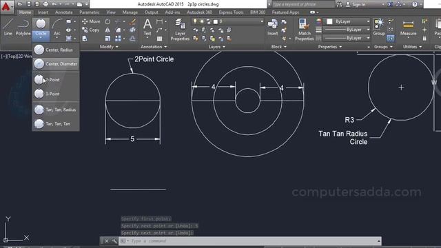 AutoCAD Telugu Tutorials || #8 || 2 Point, 3 Point, Tan Tan Radius, Tan Tan Tan Circles смотреть онлайн