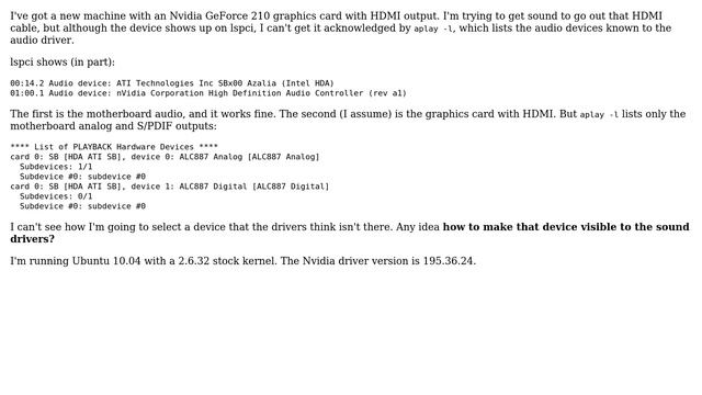 How can I get HDMI audio to be visible to `aplay -l` on Linux? смотреть онлайн