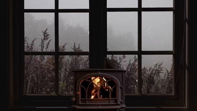 Дождь на окне - потрескивающий огонь и туманная атмосфера для сна, учебы, отдыха смотреть онлайн