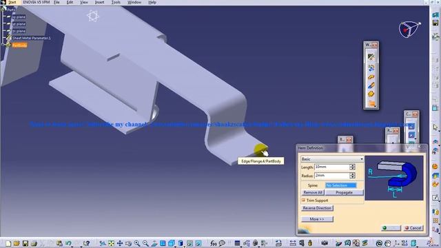 Catia V5 Tutorial|Creating Hem|Basic-Spine & Propagate|Sheetmetal Workbench