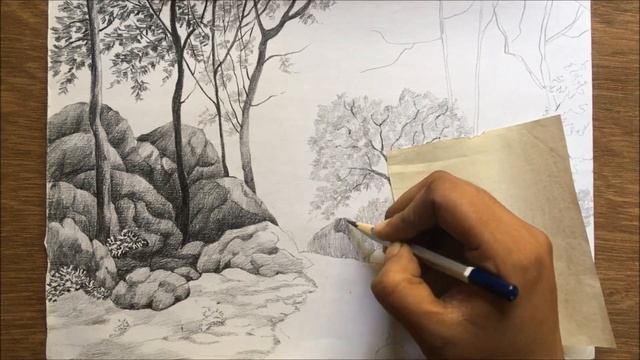 Landscape drawing in pencil | forest drawing | pencil sketch смотреть онлайн