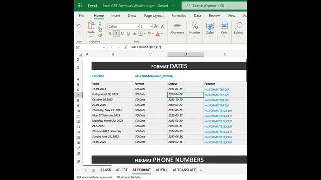 ChatGPT For Excel =AI.FORMAT Function