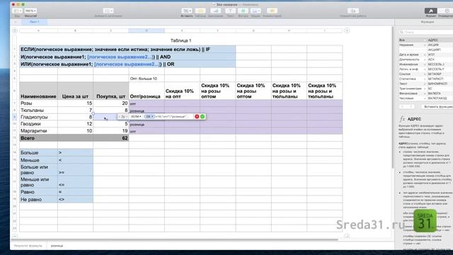 Функция ЕСЛИ в Apple Numbers // Логические функции