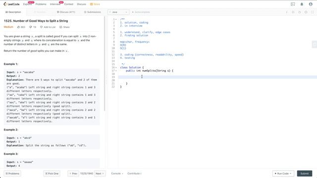 Google Coding Interview Question | Leetcode 1525 | Number of Good Ways to Split a String смотреть онлайн