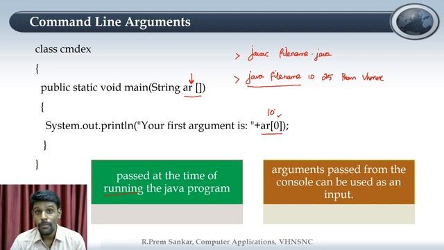 Command Line Arguments | Programming in Java | V.H.N.S.N.C (Autonomous) | смотреть онлайн