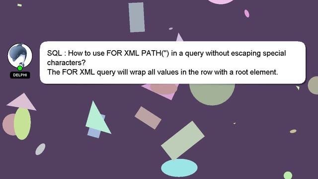SQL : How to use FOR XML PATH('') in a query without escaping special characters? смотреть онлайн