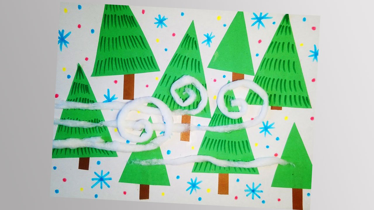 Зимняя аппликация. Ёлки #аппликациядлядетей #аппликацияизбумаги #аппликация смотреть онлайн