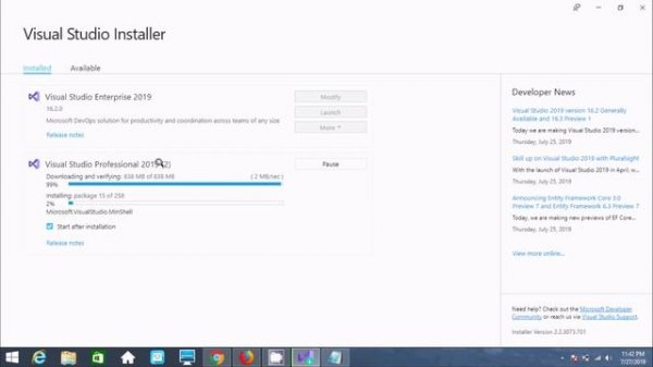 install node.js visual studio 2019