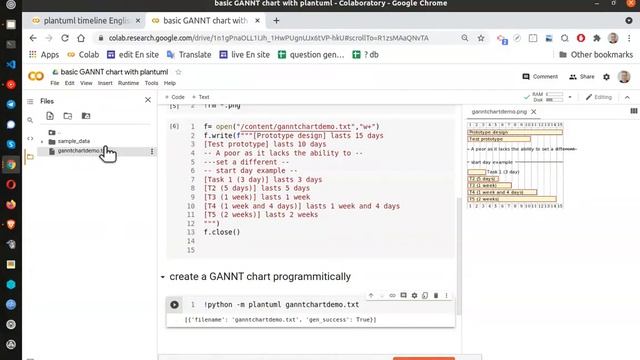 plantuml python colab GANTT chart смотреть онлайн
