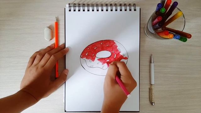 КАК НАРИСОВАТЬ ПОНЧИК | РИСУЕМ ФЛОМАСТЕРАМИ | АРТ | смотреть онлайн