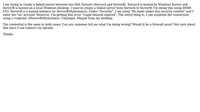 Databases: SQL Server Linked Server - Timeout Error смотреть онлайн