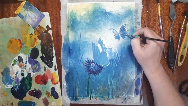 Как легко нарисовать бабочку гуашью. Как нарисовать лето. Как нарисовать летний пейзаж. смотреть онлайн