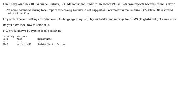 Microsoft SQL Server local report culture is not supported: 3072 is invalide culture identifer смотреть онлайн