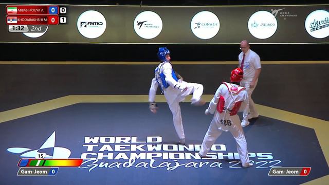 118 M-87kg R-16 ABBASI POUYA A. IRI 🔵 vs 🔴 KHODABAKHSHI M. SRB I Guadalajara 2022 WT Championships смотреть онлайн