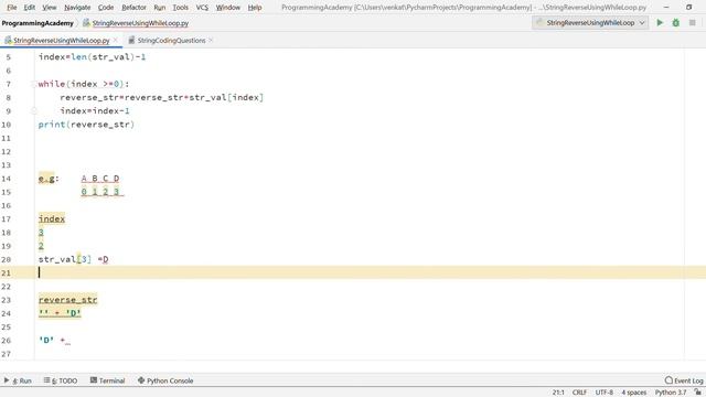 #VcodeAcademy #PythonInterviewPrograms , reverse a string in python using while loop смотреть онлайн