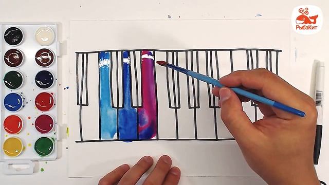 Урок рисования АКВАРЕЛЬЮ : клавиши фортепьяно смотреть онлайн